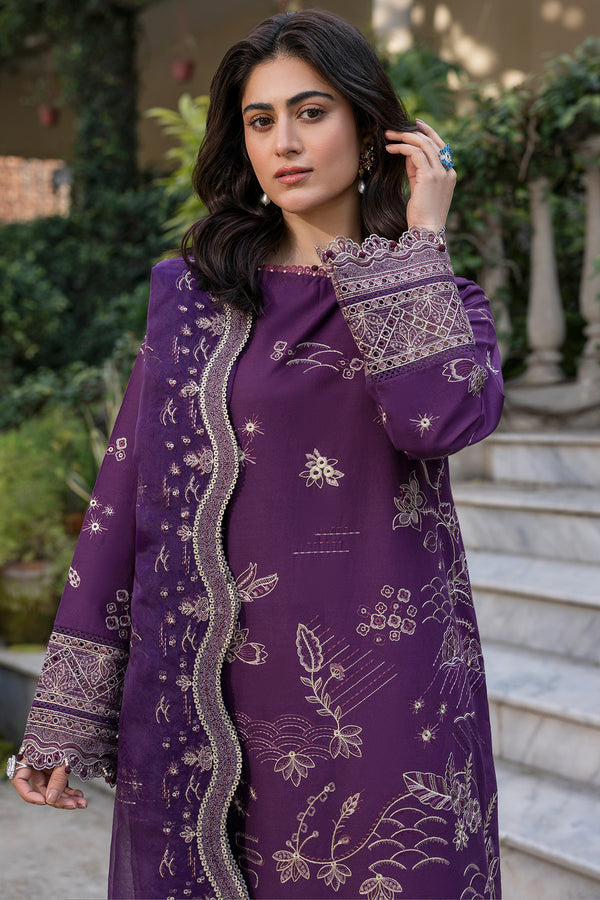 Farasha | Summer Weaves Embroidered Lawn | Raven Plum - by - Libasekhas UK - Registered Vendor of : Farasha - 100% Original Designer Dresss