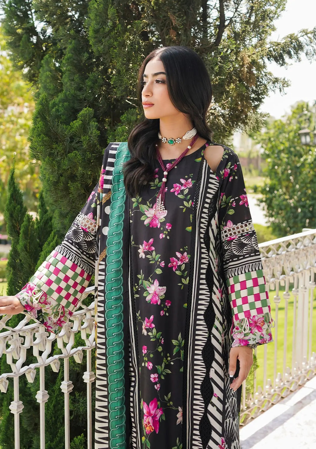 Elaf Premium | Printed Collection 24 | EEP-02A - Dark Floral - by - Libasekhas UK - Registered Vendor of : Elaf Premium - 100% Original Designer Dresss