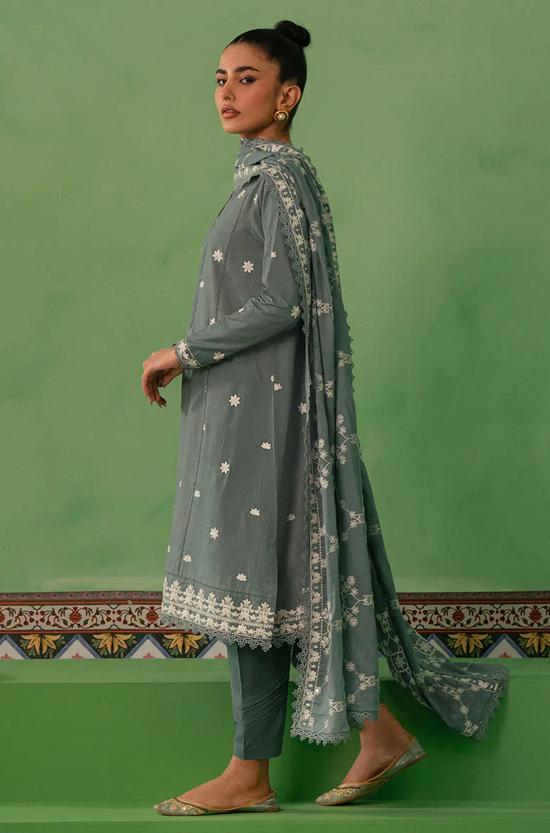 Cross Stitch | Mahiri Embroidered Collection | DUSTY GRANITE - by - Libasekhas UK - Registered Vendor of : Cross Stitch - 100% Original Designer Dresss