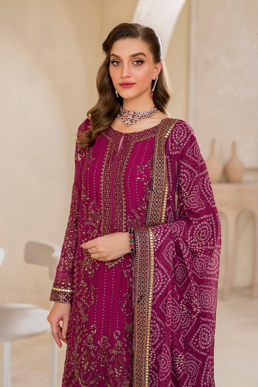Iznik | Chinnon Chiffon | CC-45 Embroidered Chiffon - by - Libasekhas UK - Registered Vendor of : Iznik - 100% Original Designer Dresss