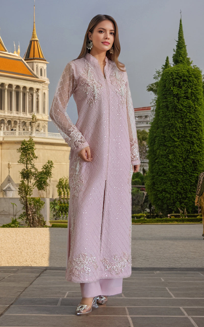 Threads and Motifs | Formal Dresses 25 | Net Embroidered Jacket With Trouser - by Libasekhas UK - Registered Vendor of : Threads and Motifs - 100% Original Designer Dress