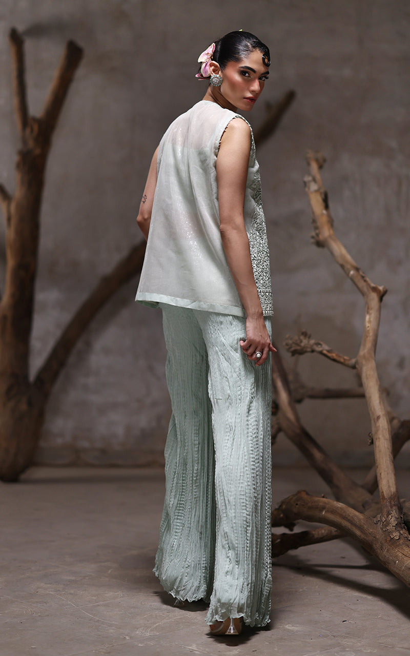 Threads and Motifs | Formal Dresses 25 | Organza Embroidered Jacket With Crushed Trouser - by Libasekhas UK - Registered Vendor of : Threads and Motifs - 100% Original Designer Dress