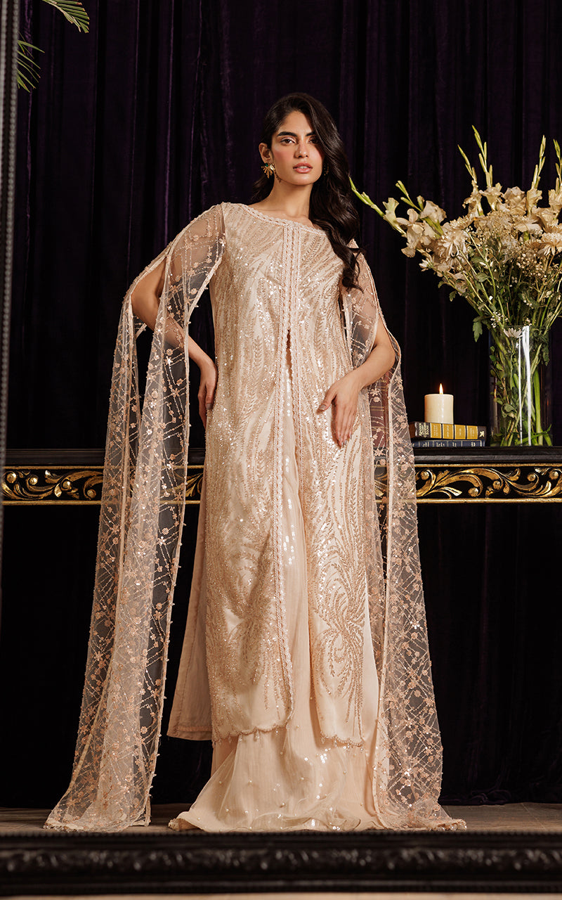 Threads and Motifs | Formal Dresses 25 | Net Embroidered Dress With Skirt - by Libasekhas UK - Registered Vendor of : Threads and Motifs - 100% Original Designer Dress