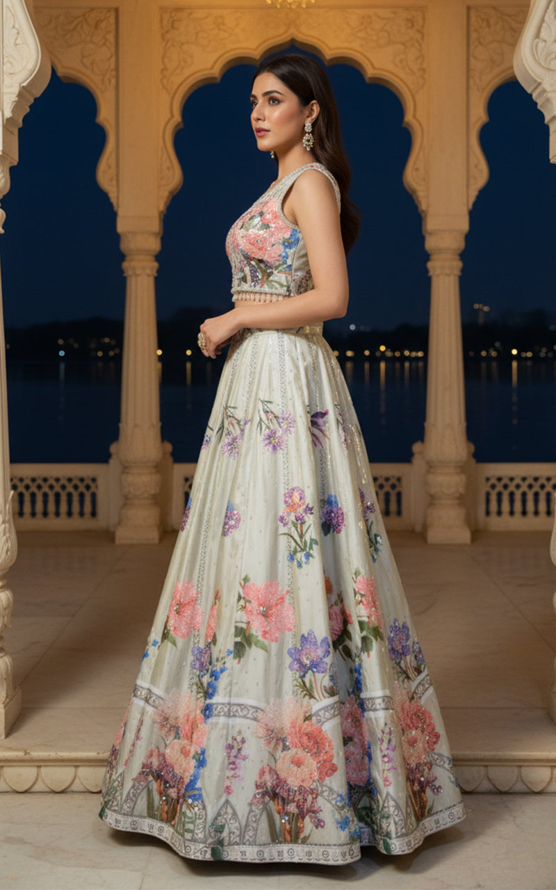 Threads and Motifs | Formal Outfits | Blouse With Printed Lehenga - by Libasekhas UK - Registered Vendor of : Threads and Motifs - 100% Original Designer Dress