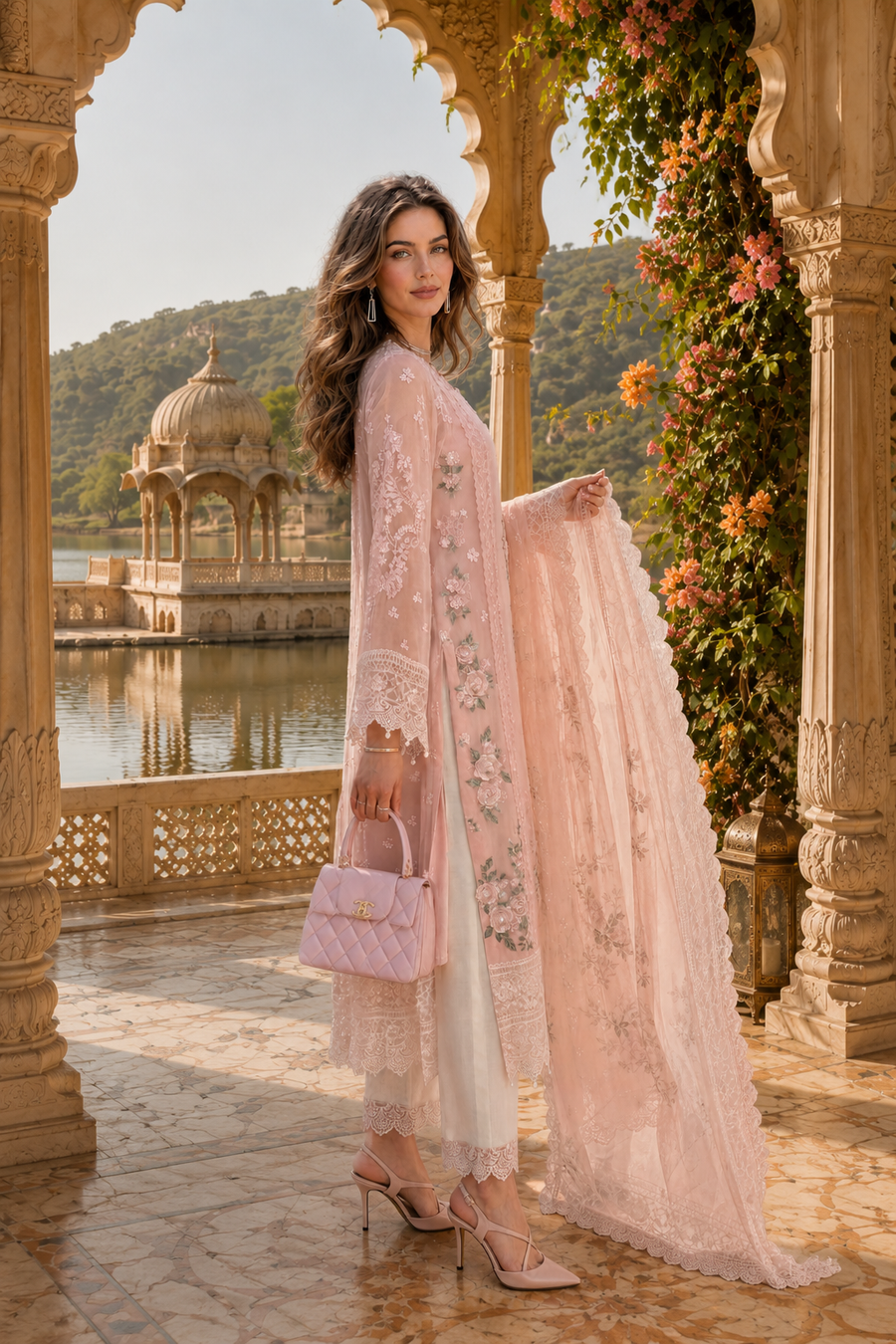Saadia Asad | Nooriyah Luxury Chiffon | D2 - Satin Rose - by Libasekhas UK - Registered Vendor of : Saadia Asad - 100% Original Designer Dress