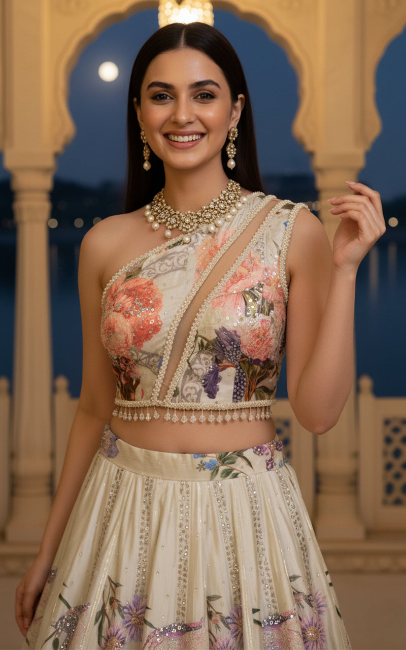 Threads and Motifs | Formal Outfits | Blouse With Printed Lehenga - by Libasekhas UK - Registered Vendor of : Threads and Motifs - 100% Original Designer Dress