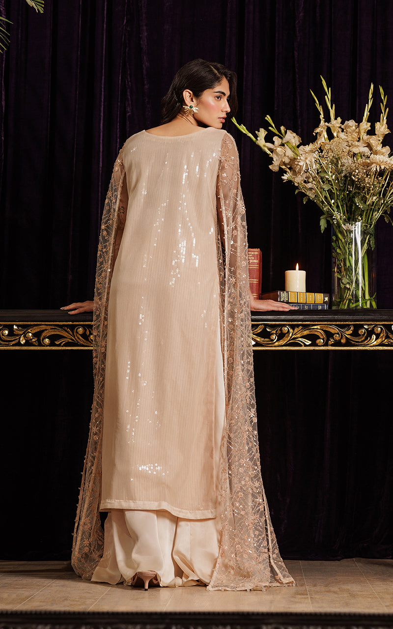 Threads and Motifs | Formal Dresses 25 | Net Embroidered Dress With Skirt - by Libasekhas UK - Registered Vendor of : Threads and Motifs - 100% Original Designer Dress