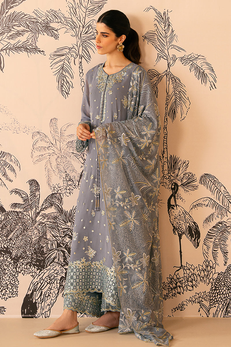 Cross Stitch | Luxe Atelier 24 | SMOKE BLUE - by - Libasekhas UK - Registered Vendor of : Cross Stitch - 100% Original Designer Dresss