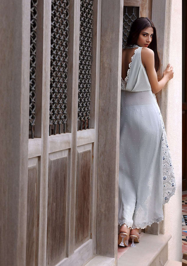Layla Chatoor | Luxury Pret | Grey Halter Long Tunic - by Libasekhas UK - Registered Vendor of : Layla Chatoor - 100% Original Designer Dress