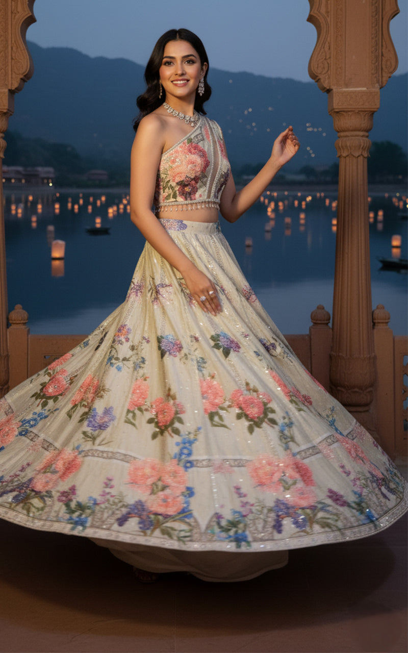Threads and Motifs | Formal Outfits | Blouse With Printed Lehenga - by Libasekhas UK - Registered Vendor of : Threads and Motifs - 100% Original Designer Dress
