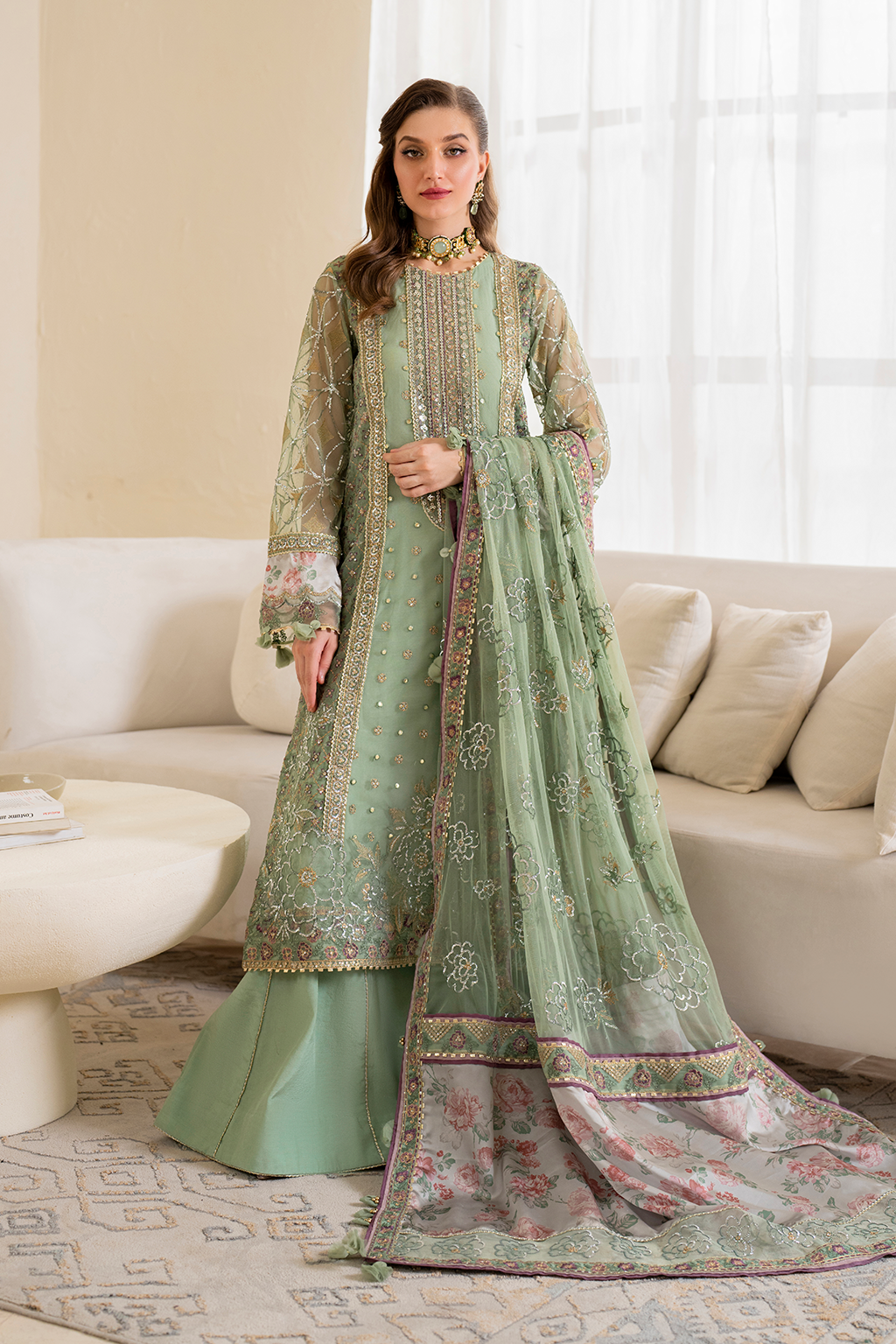 Iznik | Chinnon Chiffon | CC-41 Embroidered Net - by - Libasekhas UK - Registered Vendor of : Iznik - 100% Original Designer Dresss