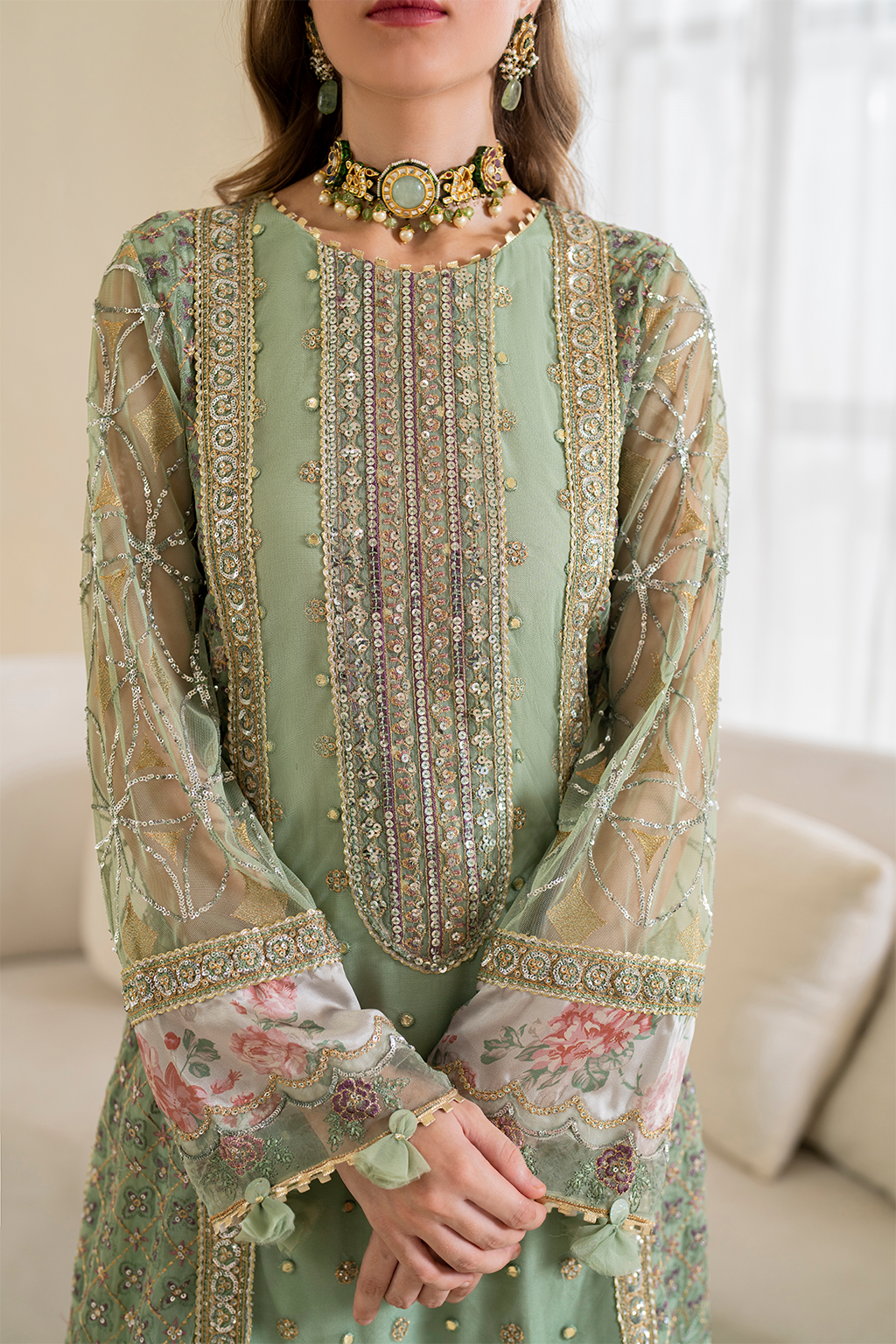 Iznik | Chinnon Chiffon | CC-41 Embroidered Net - by - Libasekhas UK - Registered Vendor of : Iznik - 100% Original Designer Dresss