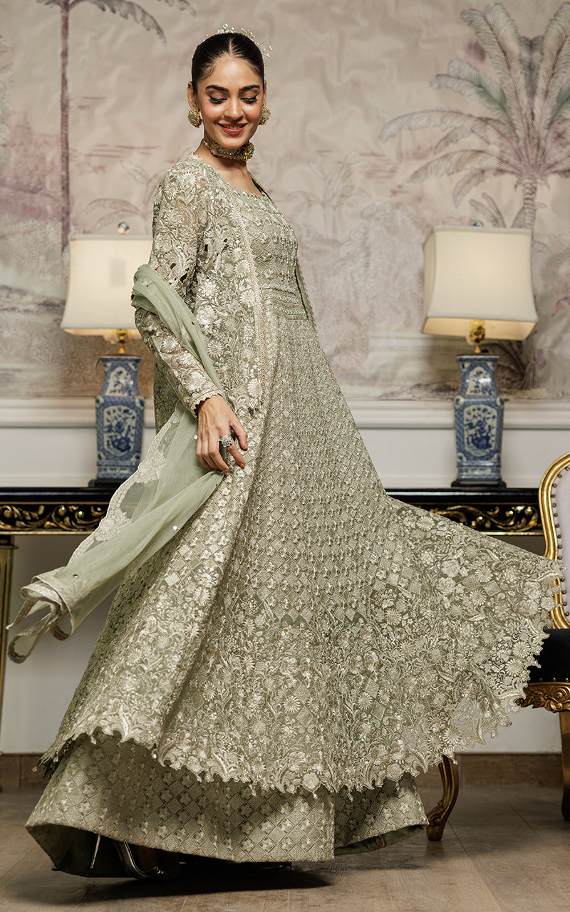 Threads and Motifs | Formal Dresses 25 | Organza Embroidered Maxi With Jacket - by Libasekhas UK - Registered Vendor of : Threads and Motifs - 100% Original Designer Dress