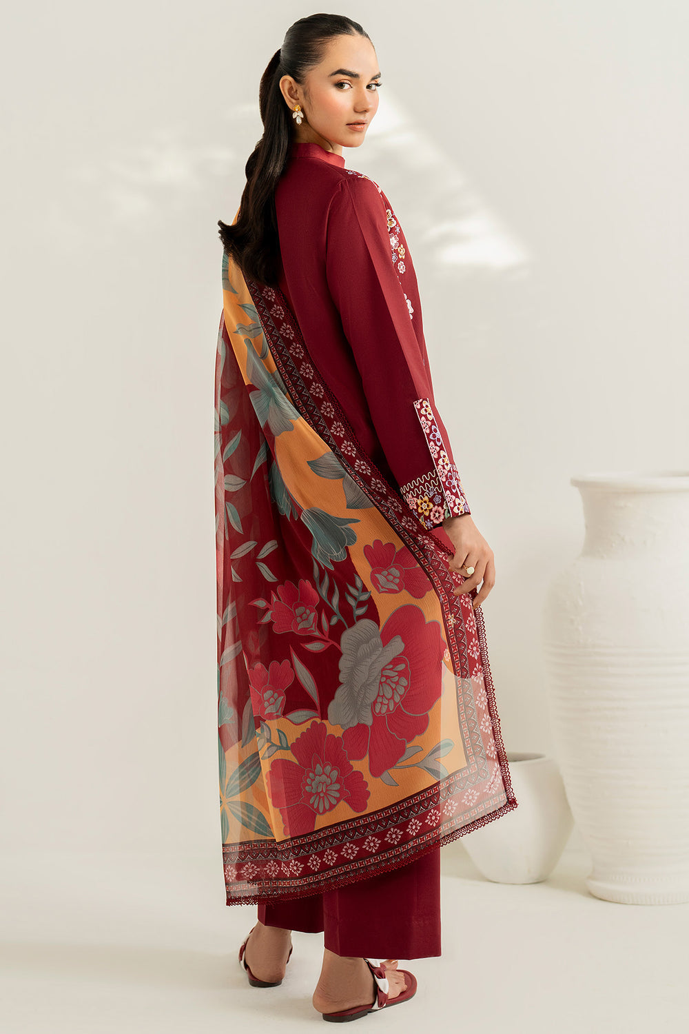 Farasha | Thread Lines Embroidered | Maroon Muse - by Libasekhas UK - Registered Vendor of : Farasha - 100% Original Designer Dress