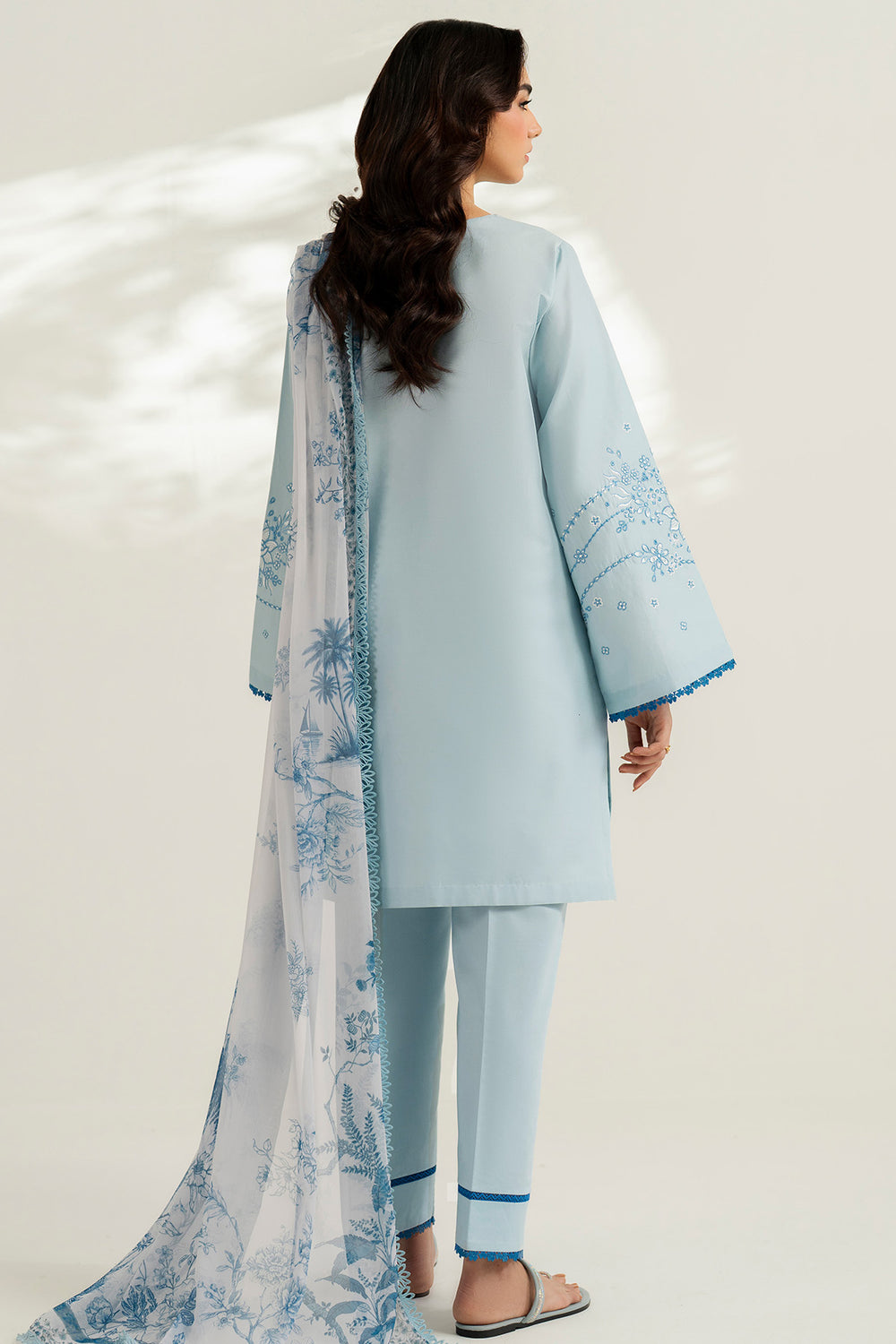 Farasha | Thread Lines Embroidered | Ash Mist - by Libasekhas UK - Registered Vendor of : Farasha - 100% Original Designer Dress
