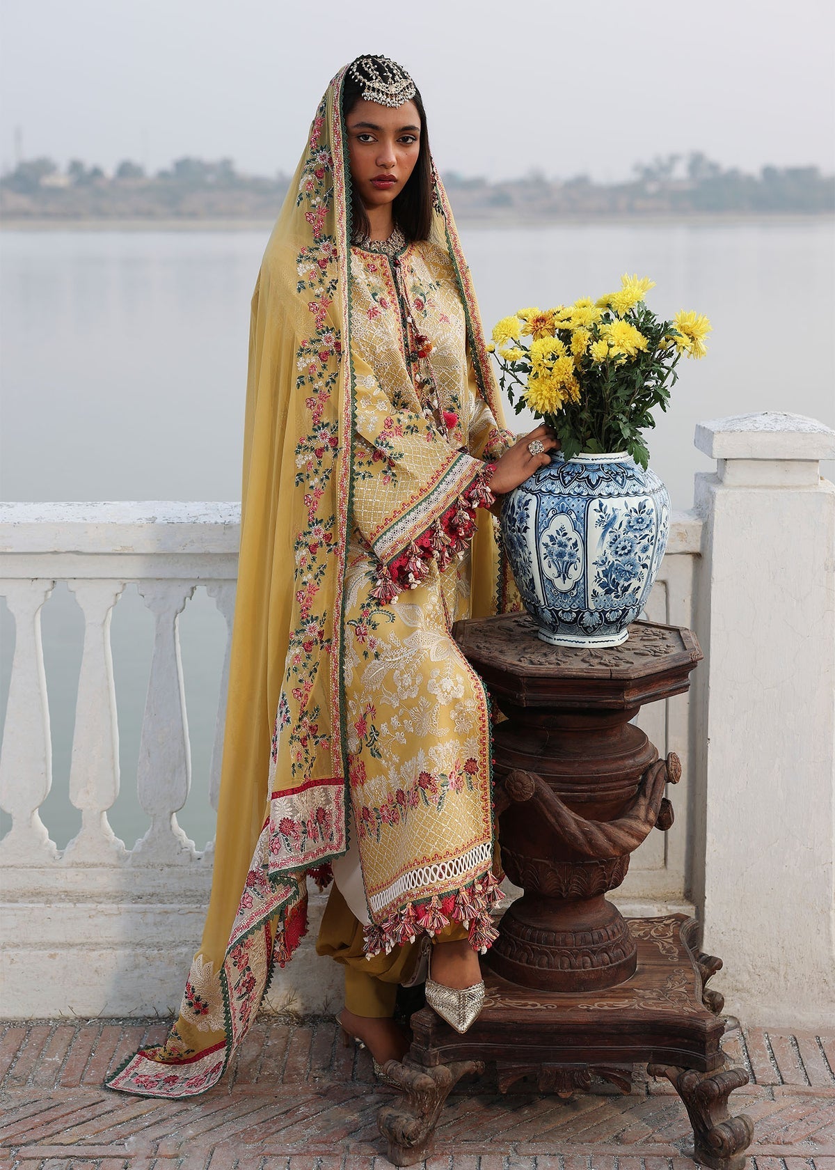 Hussain Rehar | Kalabagh Luxury Lawn 26 | Ochre - by Libasekhas UK - Registered Vendor of : Hussain Rehar - 100% Original Designer Dress
