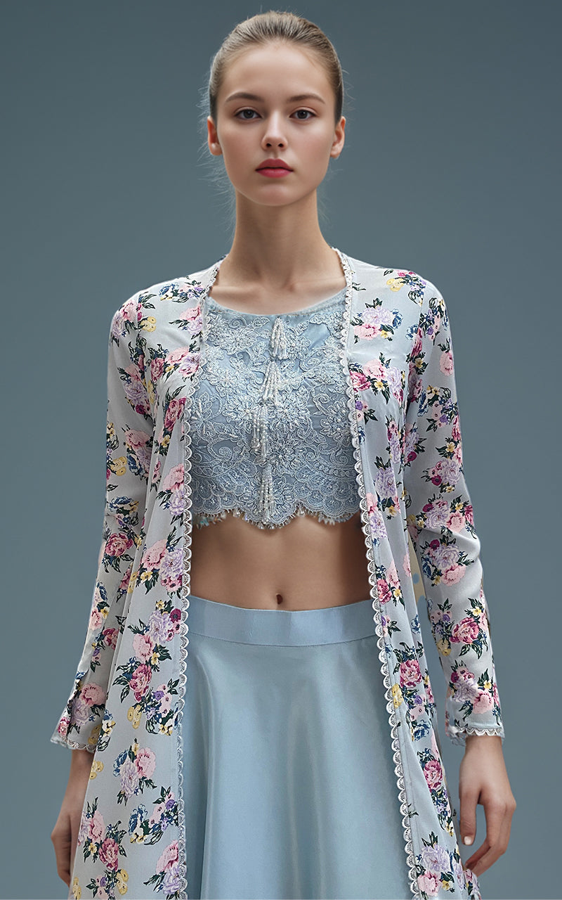 Threads and Motifs | Formal Dresses 25 | Embroidered Blouse With Skirt And Printed Jacket - by Libasekhas UK - Registered Vendor of : Threads and Motifs - 100% Original Designer Dress