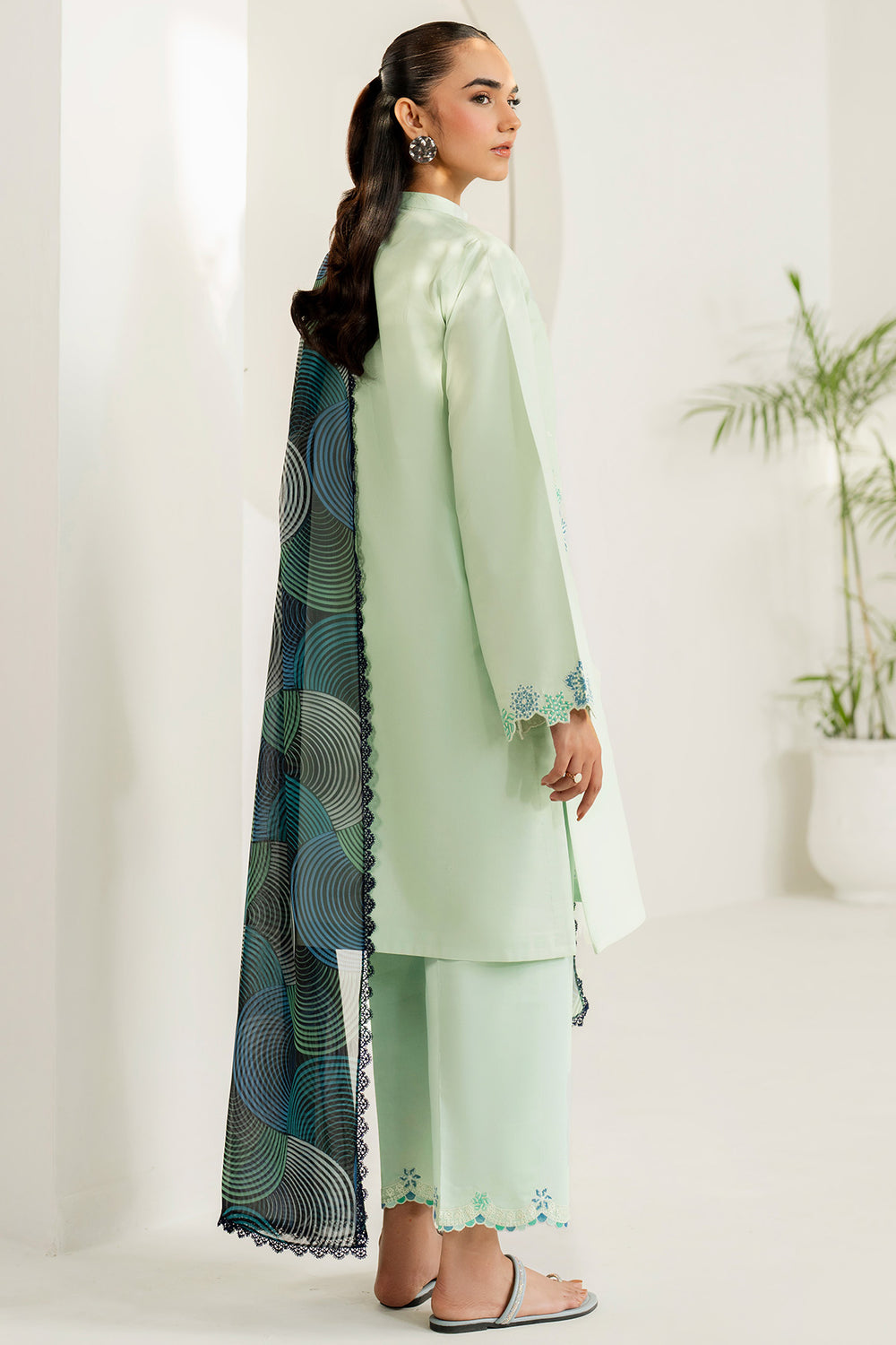 Farasha | Thread Lines Embroidered | Green Meadow - by Libasekhas UK - Registered Vendor of : Farasha - 100% Original Designer Dress