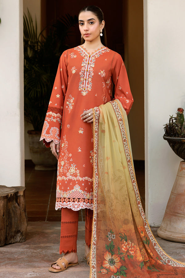 Farasha | Summer Weaves Embroidered Lawn | Orange Petal - by - Libasekhas UK - Registered Vendor of : Farasha - 100% Original Designer Dresss