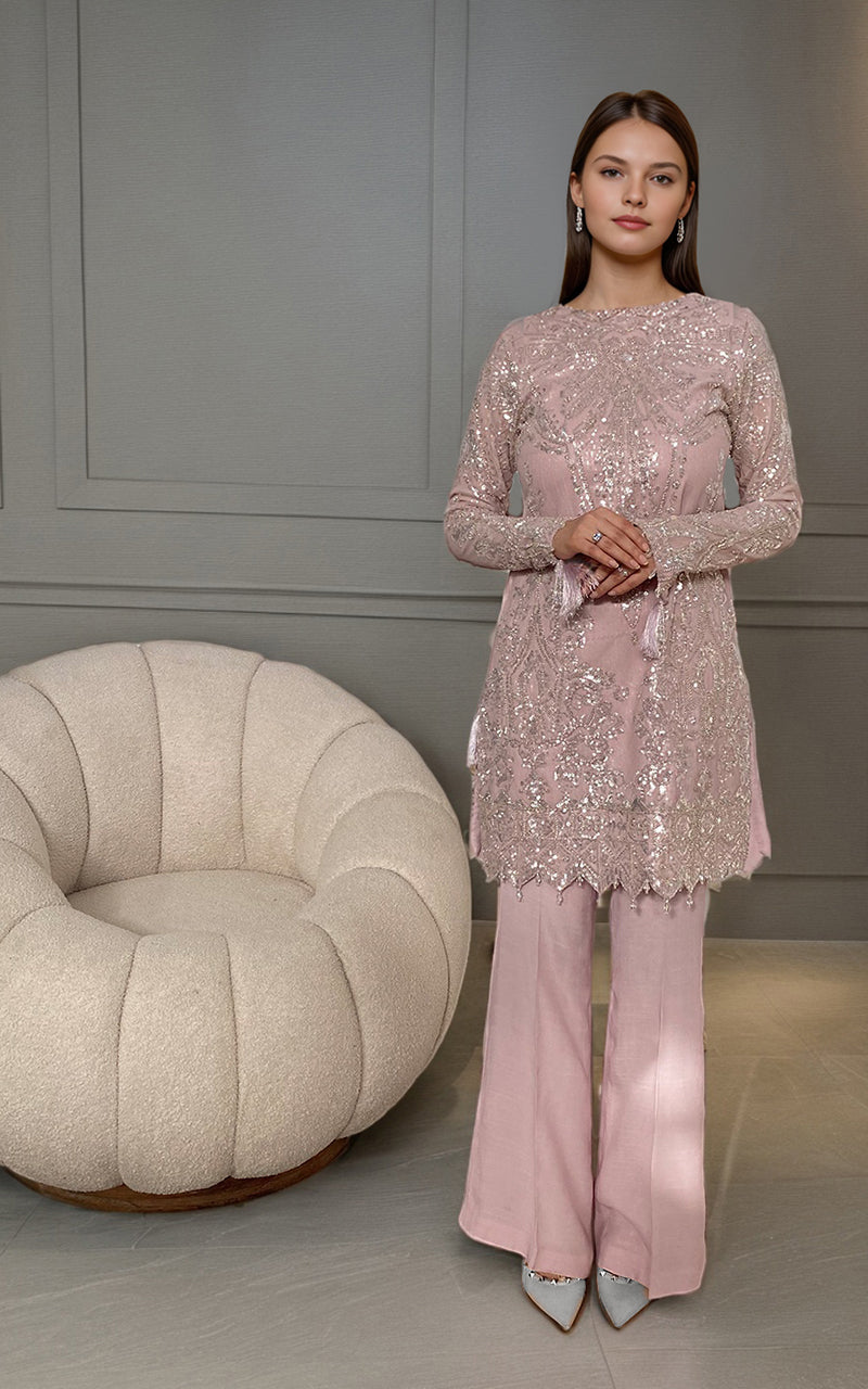 Threads and Motifs | Formal Dresses 25 | Net Embroidered Shirt - by Libasekhas UK - Registered Vendor of : Threads and Motifs - 100% Original Designer Dress