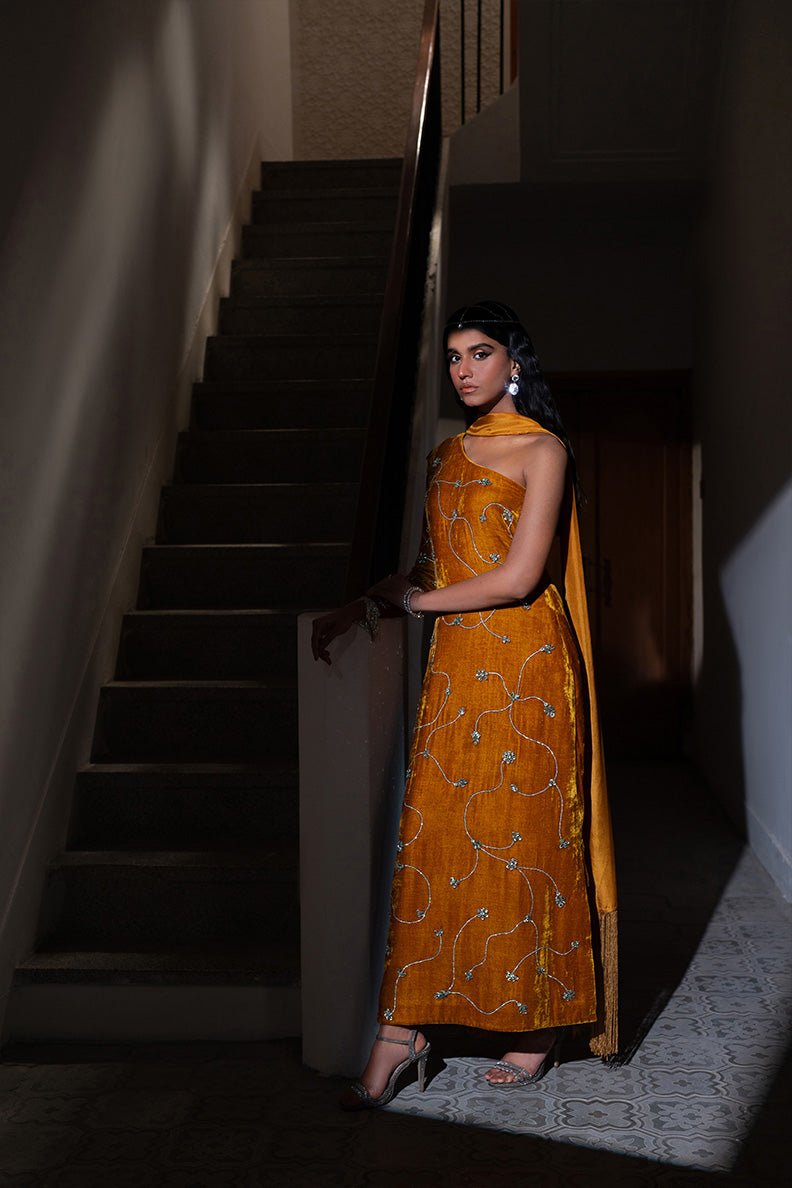 Caia | Luxury Velvet Edit 25 | Amber - by - Libasekhas UK - Registered Vendor of : Caia - 100% Original Designer Dresss