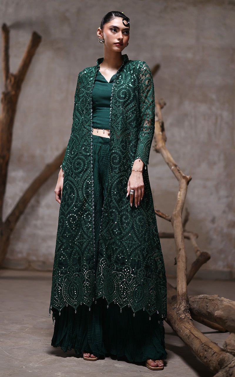 Threads and Motifs | Formal Dresses 25 | Organza Jacket With Crushed Trouser - by Libasekhas UK - Registered Vendor of : Threads and Motifs - 100% Original Designer Dress