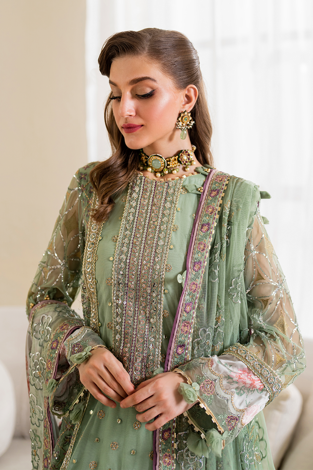 Iznik | Chinnon Chiffon | CC-41 Embroidered Net - by - Libasekhas UK - Registered Vendor of : Iznik - 100% Original Designer Dresss
