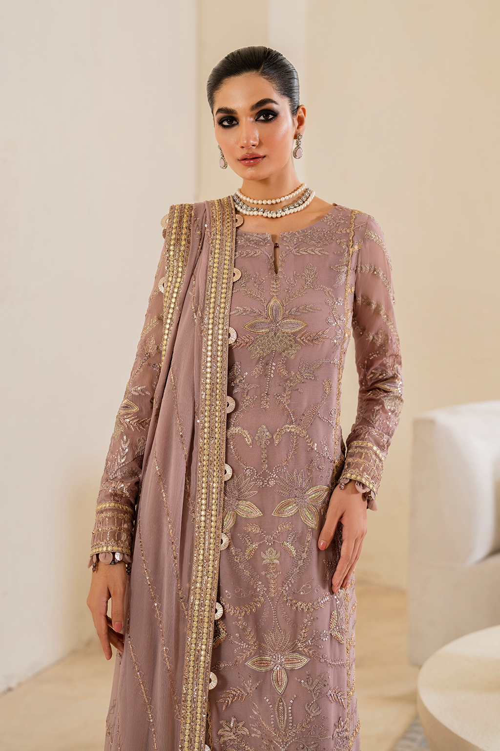 Iznik | Chinnon Chiffon | CC-48 Embroidered Chiffon - by - Libasekhas UK - Registered Vendor of : Iznik - 100% Original Designer Dresss