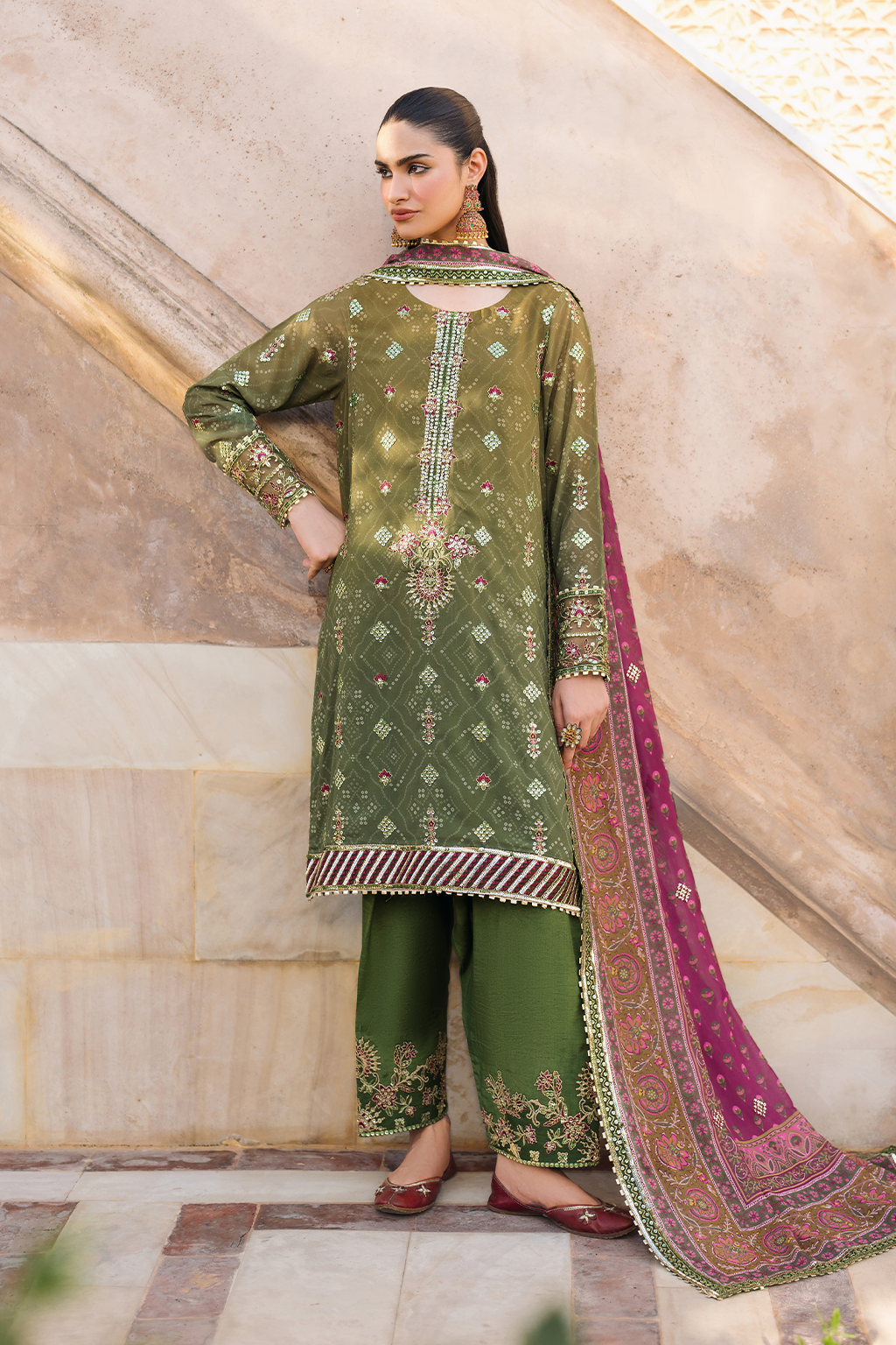 Iznik | Bandhani Formals | UE-329 - by - Libasekhas UK - Registered Vendor of : Iznik - 100% Original Designer Dresss