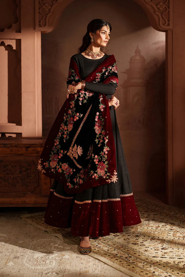Iznik| Velvet'26 | Black Frock & Dupatta-IV-59 Embroidered Velvet