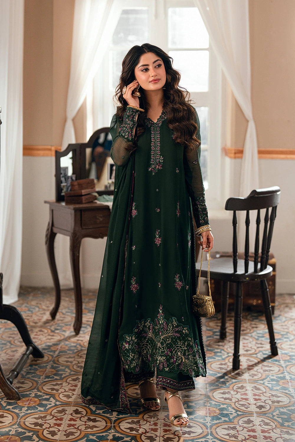 Azure | Eid Drop | Glimmer Green - by Libasekhas UK - Registered Vendor of : Azure - 100% Original Designer Dress