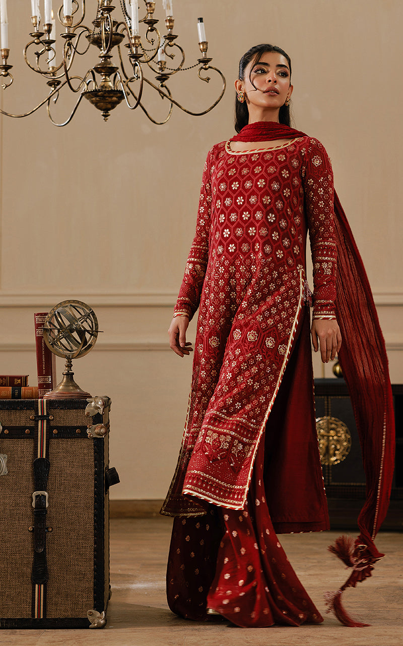 Threads and Motifs | Formal Dresses 25 | Embroidered Shirt With Gharara And Dupatta - by Libasekhas UK - Registered Vendor of : Threads and Motifs - 100% Original Designer Dress
