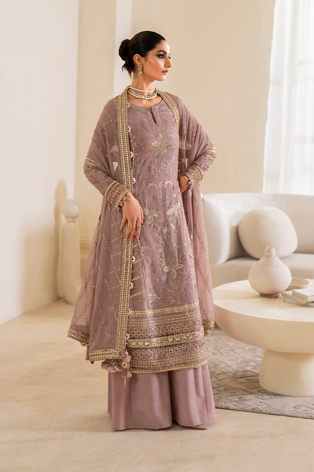 Iznik | Chinnon Chiffon | CC-48 Embroidered Chiffon - by - Libasekhas UK - Registered Vendor of : Iznik - 100% Original Designer Dresss