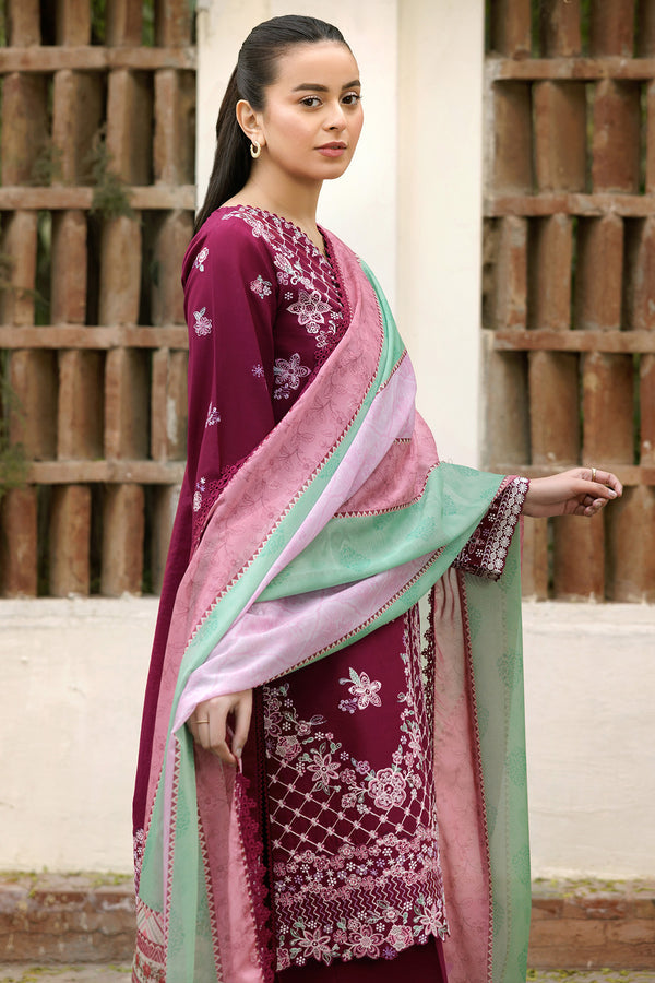 Farasha | Summer Weaves Embroidered Lawn | Satin Ruby - by - Libasekhas UK - Registered Vendor of : Farasha - 100% Original Designer Dresss