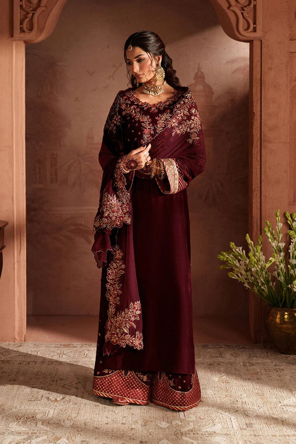 Iznik| Velvet'26 | Maroon Shirt & Trouser IV-55 Embroidered Velvet