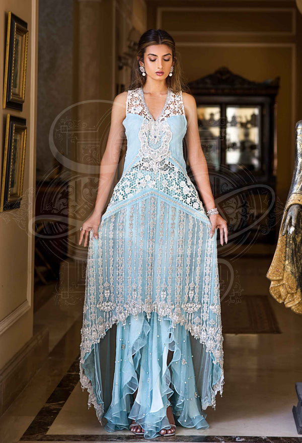 Layla Chatoor | Luxury Pret | Aquamarine Blue - by Libasekhas UK - Registered Vendor of : Layla Chatoor - 100% Original Designer Dress