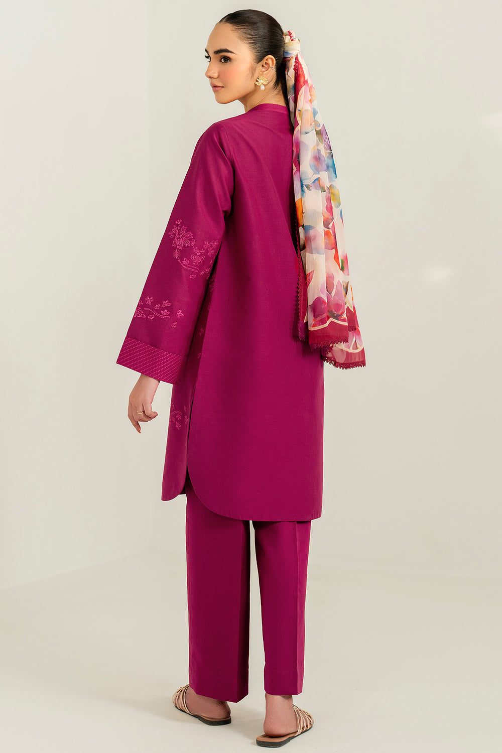 Farasha | Thread Lines Embroidered | Fuchsia Fern - by Libasekhas UK - Registered Vendor of : Farasha - 100% Original Designer Dress