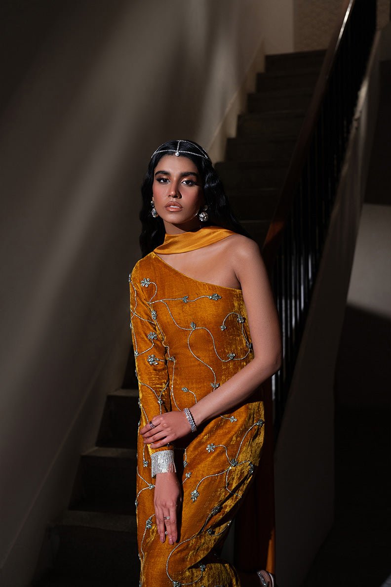 Caia | Luxury Velvet Edit 25 | Amber - by - Libasekhas UK - Registered Vendor of : Caia - 100% Original Designer Dresss