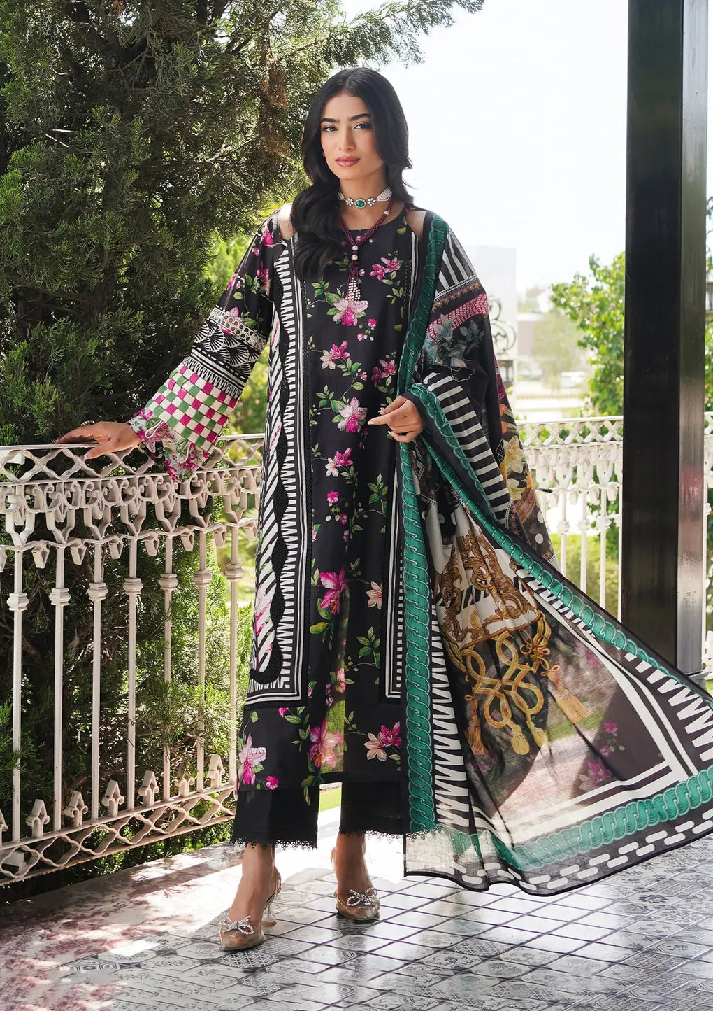 Elaf Premium | Printed Collection 24 | EEP-02A - Dark Floral - by - Libasekhas UK - Registered Vendor of : Elaf Premium - 100% Original Designer Dresss