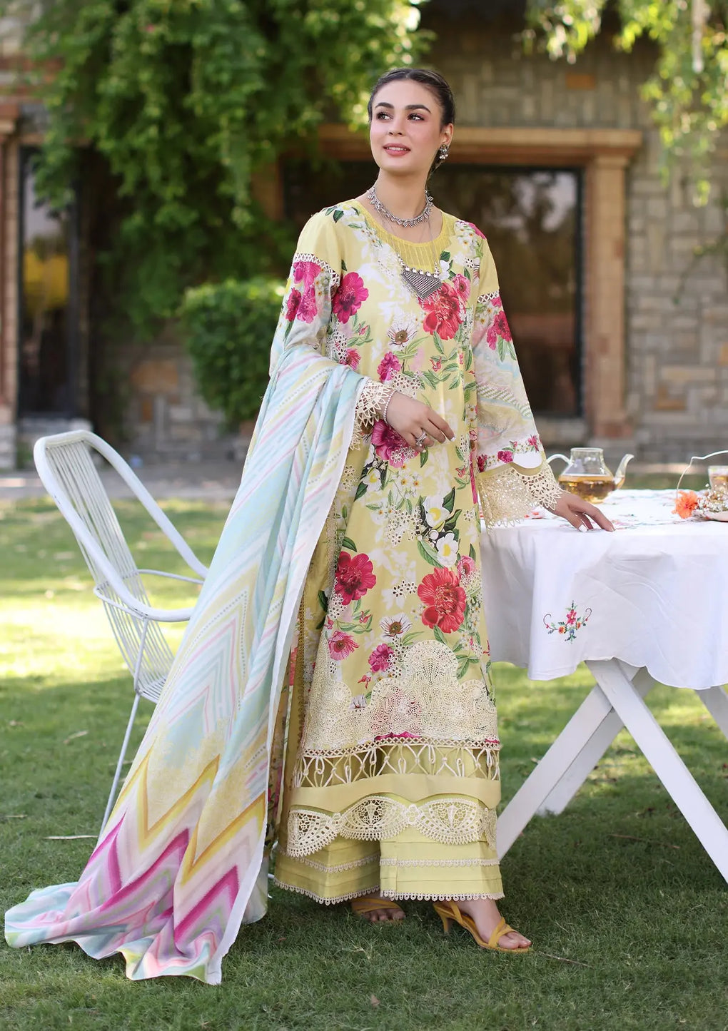 Elaf Premium | Prints Chikankari 24 | 06A SUNSHINE BOUQUET - Luxury -  Libasekhas