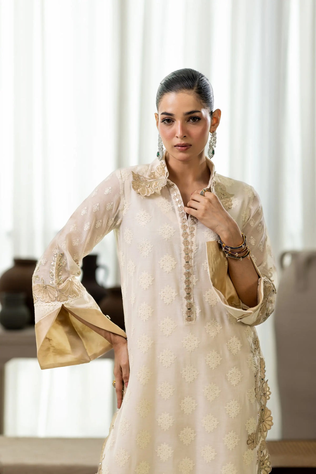 Wahaj M Khan | Sanam Luxe | Ivory Sanam Kaftan - by Libasekhas UK - Registered Vendor of : Wahaj M Khan - 100% Original Designer Dress