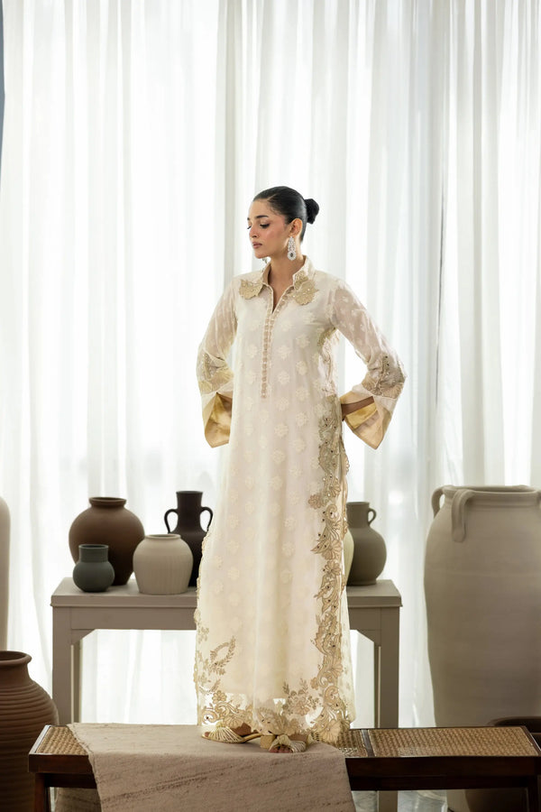 Wahaj M Khan | Sanam Luxe | Ivory Sanam Kaftan - by Libasekhas UK - Registered Vendor of : Wahaj M Khan - 100% Original Designer Dress