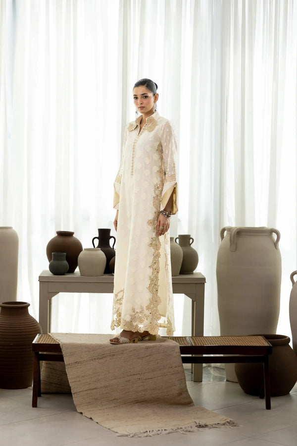 Wahaj M Khan | Sanam Luxe | Ivory Sanam Kaftan - by Libasekhas UK - Registered Vendor of : Wahaj M Khan - 100% Original Designer Dress