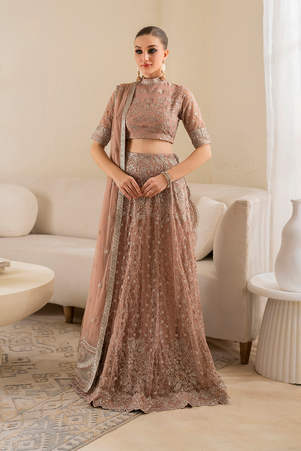 Iznik | Chinnon Chiffon | CC-43 Embroidered Net - by - Libasekhas UK - Registered Vendor of : Iznik - 100% Original Designer Dresss