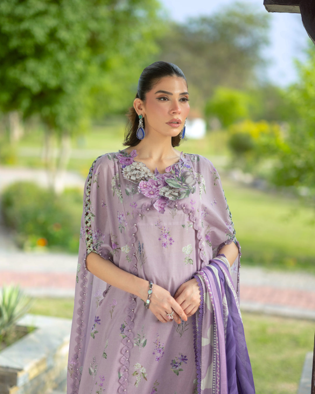 Elaf Premium | Bridgerton Prints 26 | EPB-6A LILAC GARDEN - by Libasekhas UK - Registered Vendor of : Elaf Premium - 100% Original Designer Dress