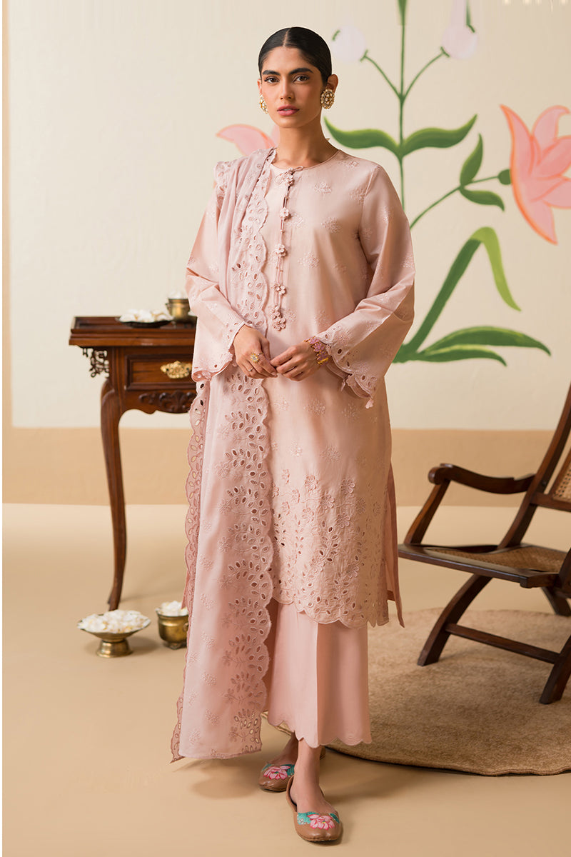 Cross Stitch | Chikankari Lawn 25 | PALE MAUVE - by - Libasekhas UK - Registered Vendor of : Cross Stitch - 100% Original Designer Dresss