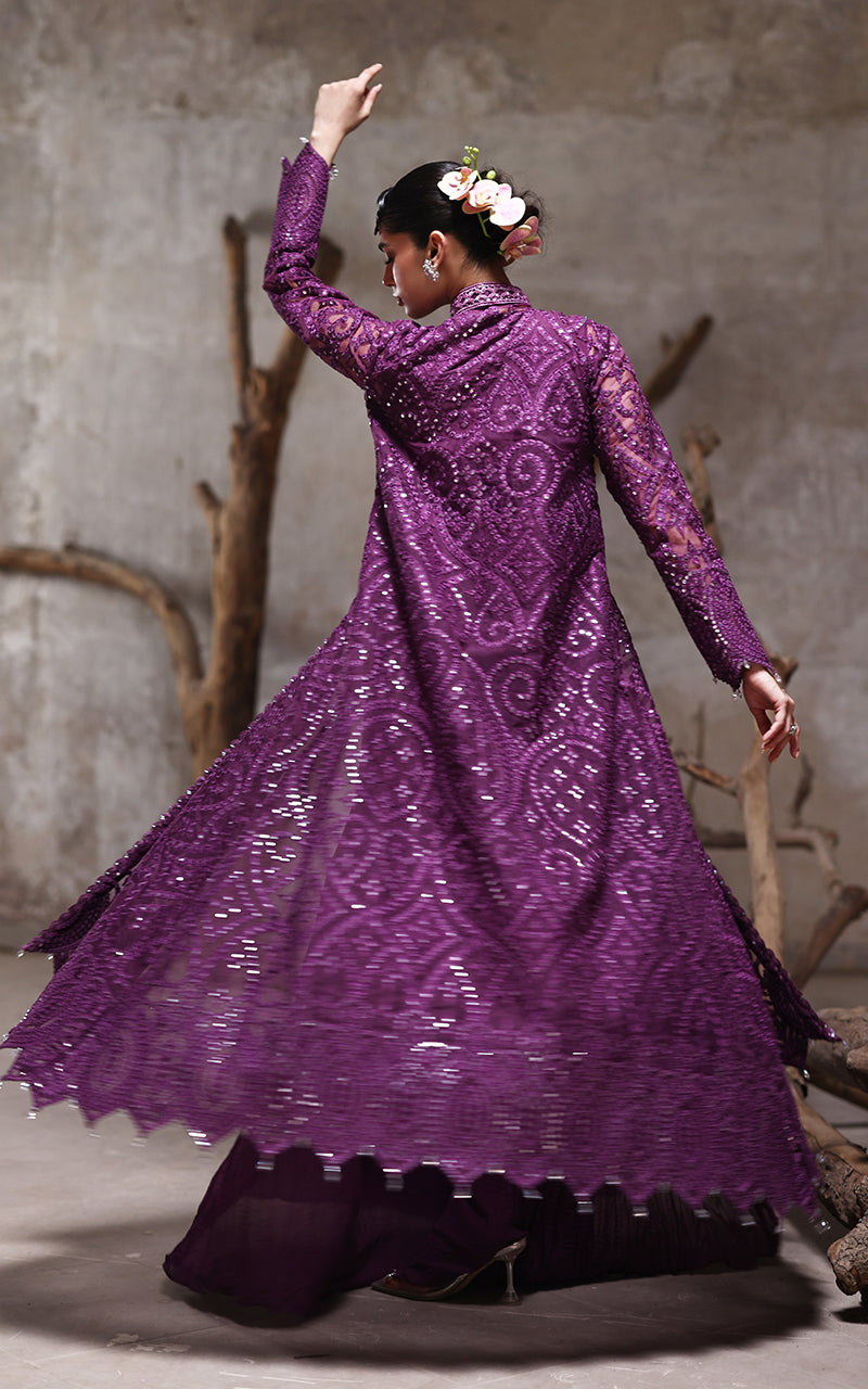 Threads and Motifs | Formal Dresses 25 | Organza Embroidered Jacket With Crushed Trouser - by Libasekhas UK - Registered Vendor of : Threads and Motifs - 100% Original Designer Dress