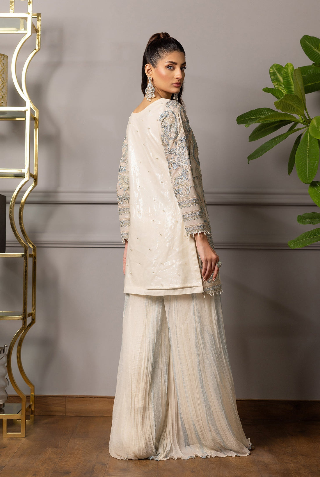 Threads and Motifs | Formal Dresses 25 | Embroidered Shirt With Gharara - by Libasekhas UK - Registered Vendor of : Threads and Motifs - 100% Original Designer Dress