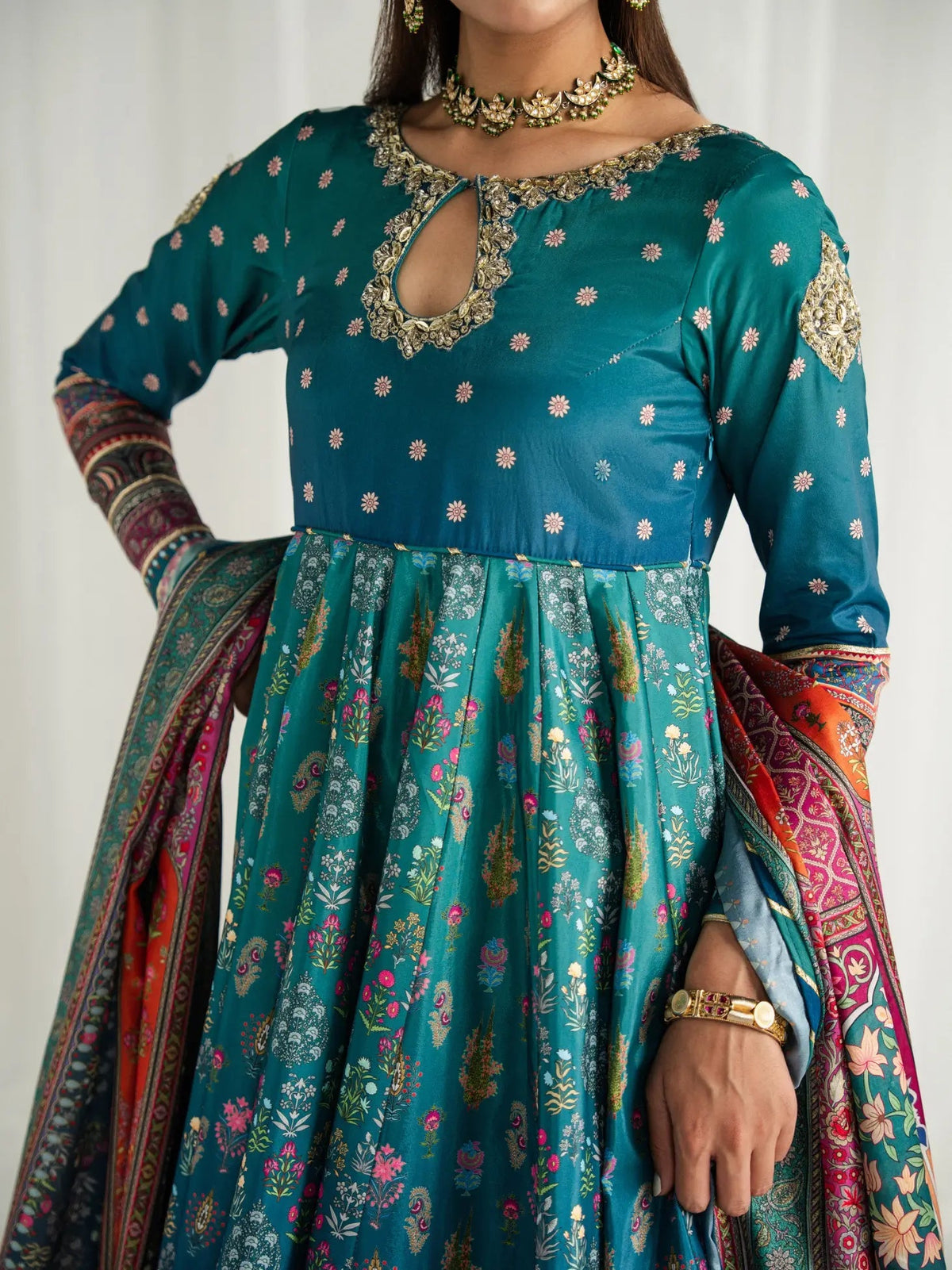 Gulaal | Aira Printed Silk | Azure - by Libasekhas UK - Registered Vendor of : Gulaal - 100% Original Designer Dress