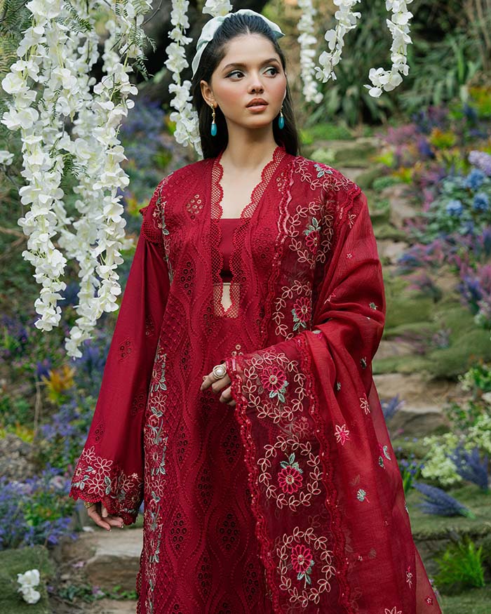 Zevk | Flora Festive Lawn | RED ROSE - by - Libasekhas UK - Registered Vendor of : Zevk - 100% Original Designer Dresss